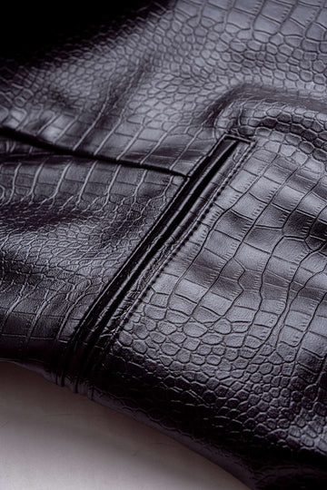 Crocodile Print Faux Leather V-Neck Pocket Jakcet