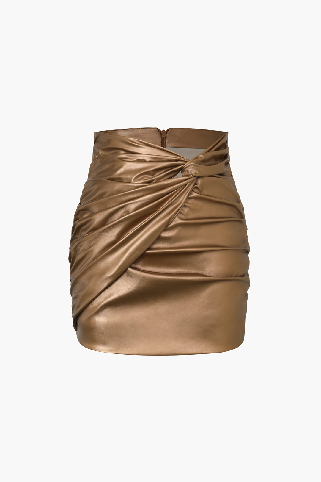 Metallic Faux Leather Knotted Mini Skirt