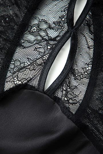 Lace Patchwork Long Sleeve Cut Out Slit Maxi Dress