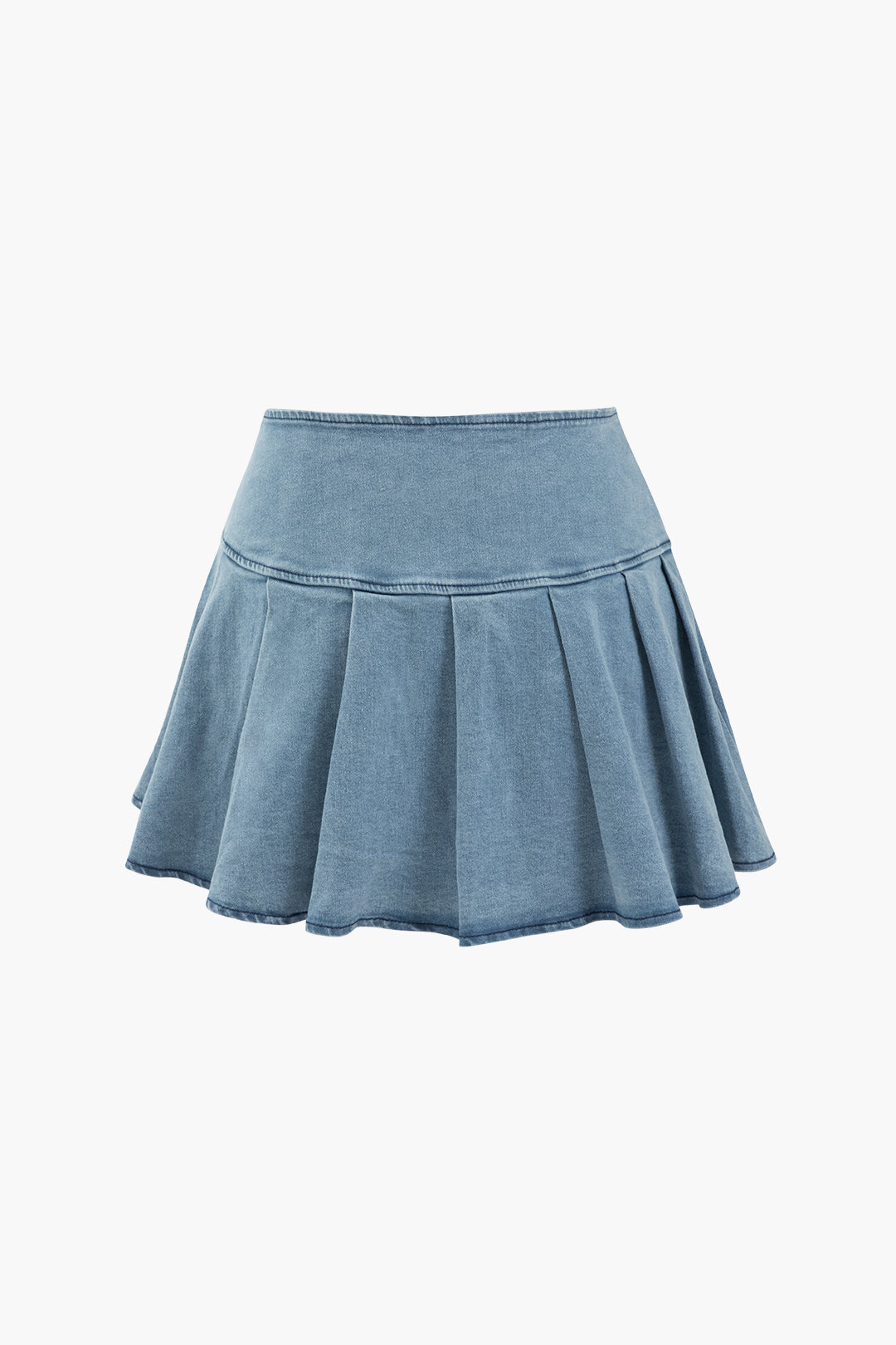Denim Strapless Top And Pleated Mini Skirt Set