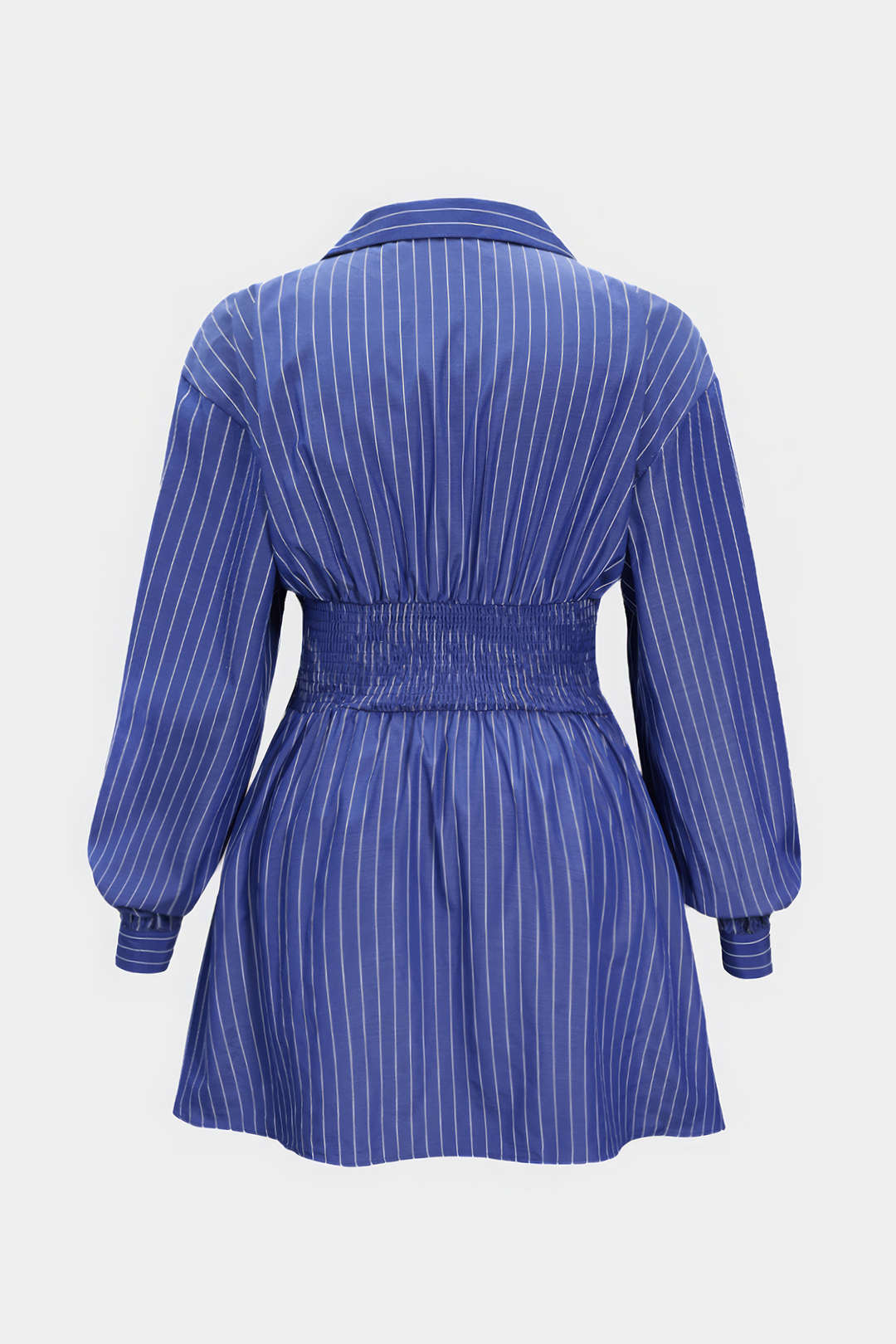 Plus Size Stripes Print Crossed Ruched Smocked Long Sleeve Mini Dress