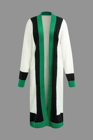 Color Block Long Knit Coat