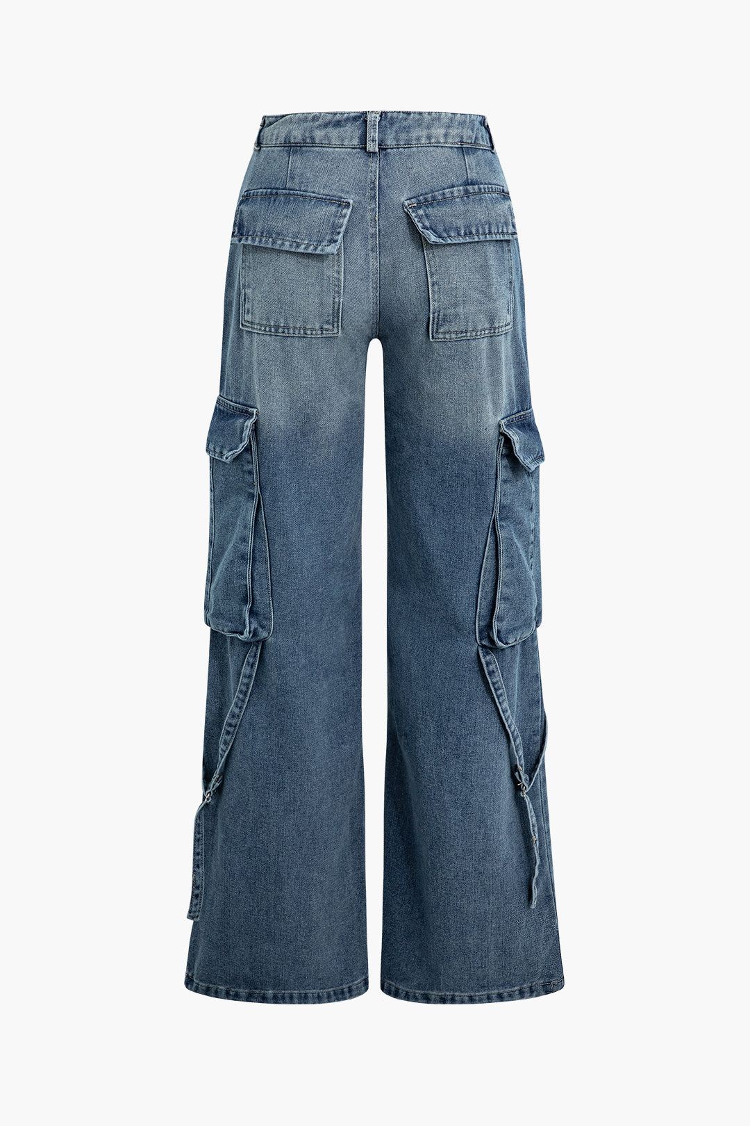 Faded Flap Pocket Wide Leg Jeans