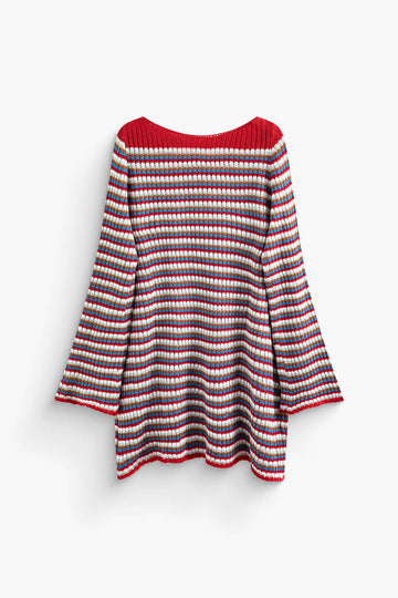 Striped Round Neck Pullover Sweater Mini Dress