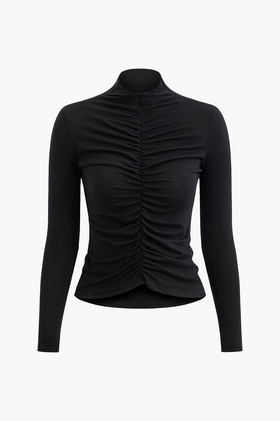 Mock Neck Ruched Front Long Sleeve Top