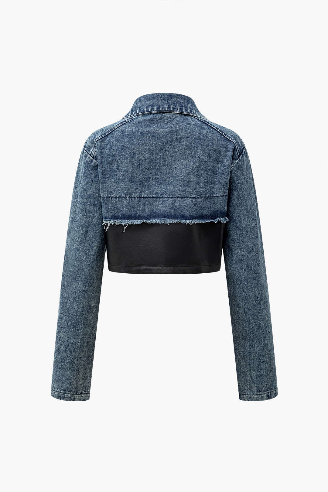 Faux Leather Patchwork Frayed Denim Outerwear