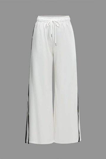 Contrast Tie-Up Wide Leg Trousers