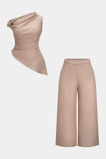 Plus Size Asymmetrical Ruched Trousers Set