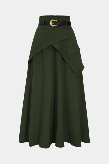 Belted Asymmetrical Ruched High Waist Skirt