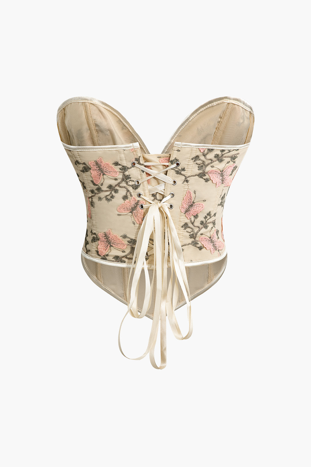 Butterfly Embroidered Braided Tie Bustier Top