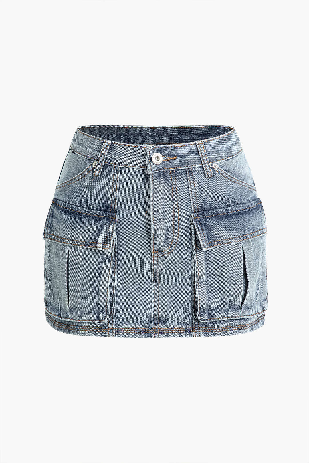 Faded Flap Pocket Cargo Denim Mini Falda