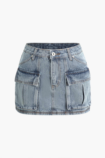 Faded Flap Pocket Cargo Denim Mini Sear