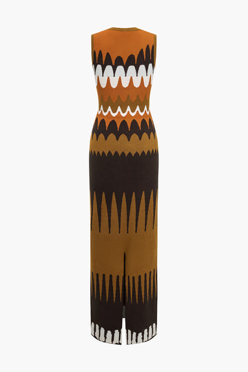 Geometric Print Sweater Slit Maxi Dress