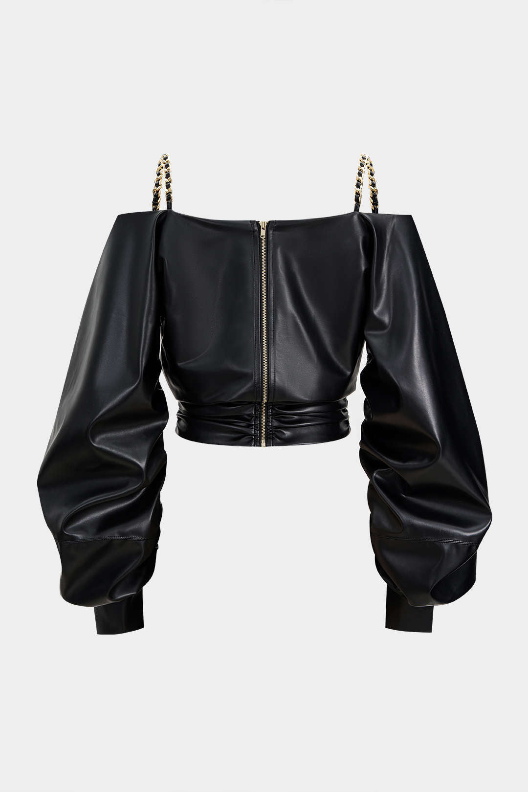 Faux Leather Metallic Crossed Long-Sleeve Shirt