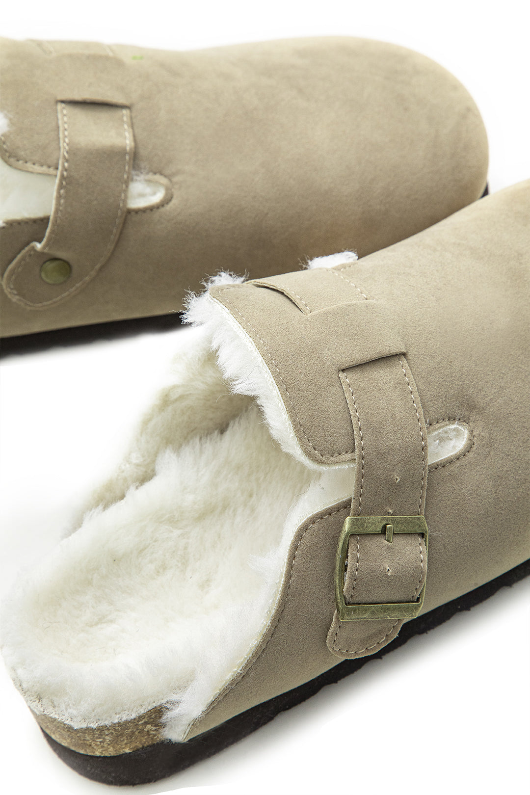 Faux Fur Suede Buckle Slippers