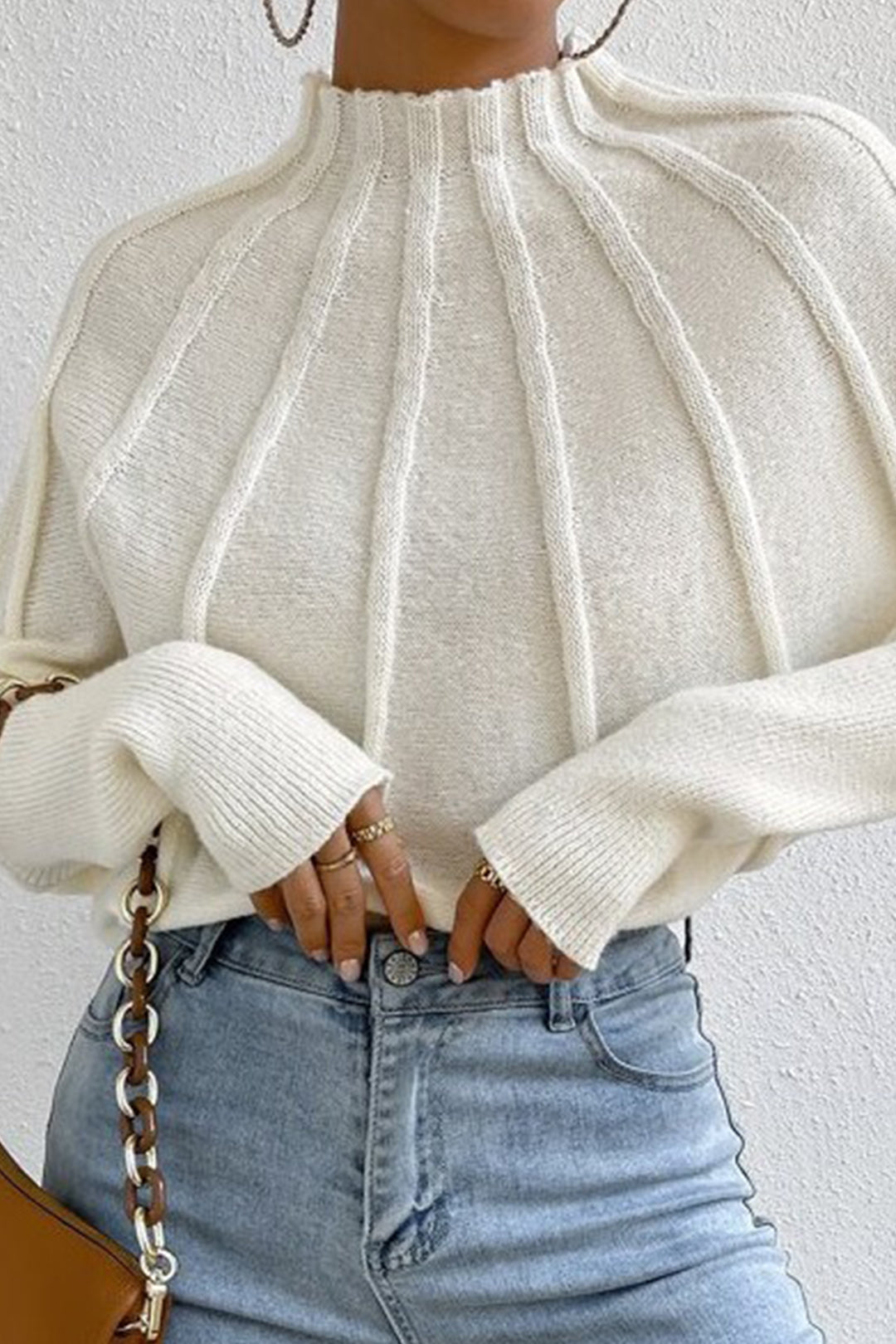 Mock Neck Textured Batwing Sleeve Sweater