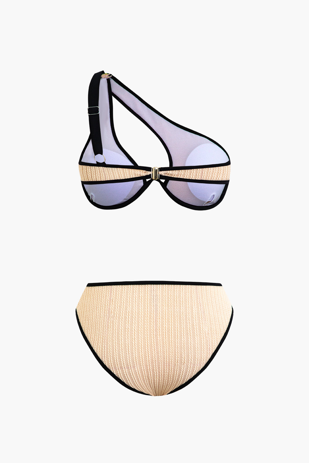 Contrast Trim Texture Bikini Set