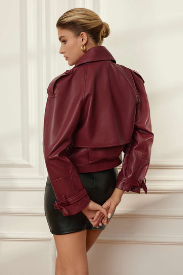 Faux Leather Pocket Belted Jacket