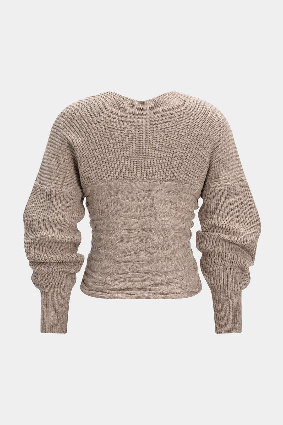 Cable Knit Crossed V-Neck Long-Sleeve Top