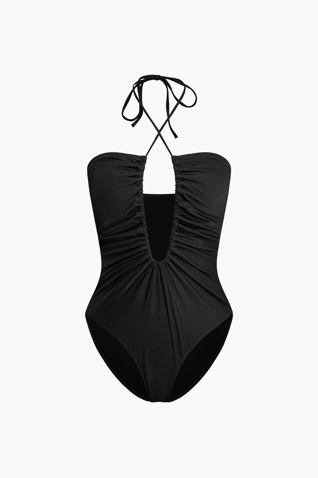 Tummy Control Tie Halter Ruched One-Piece Swimsuit