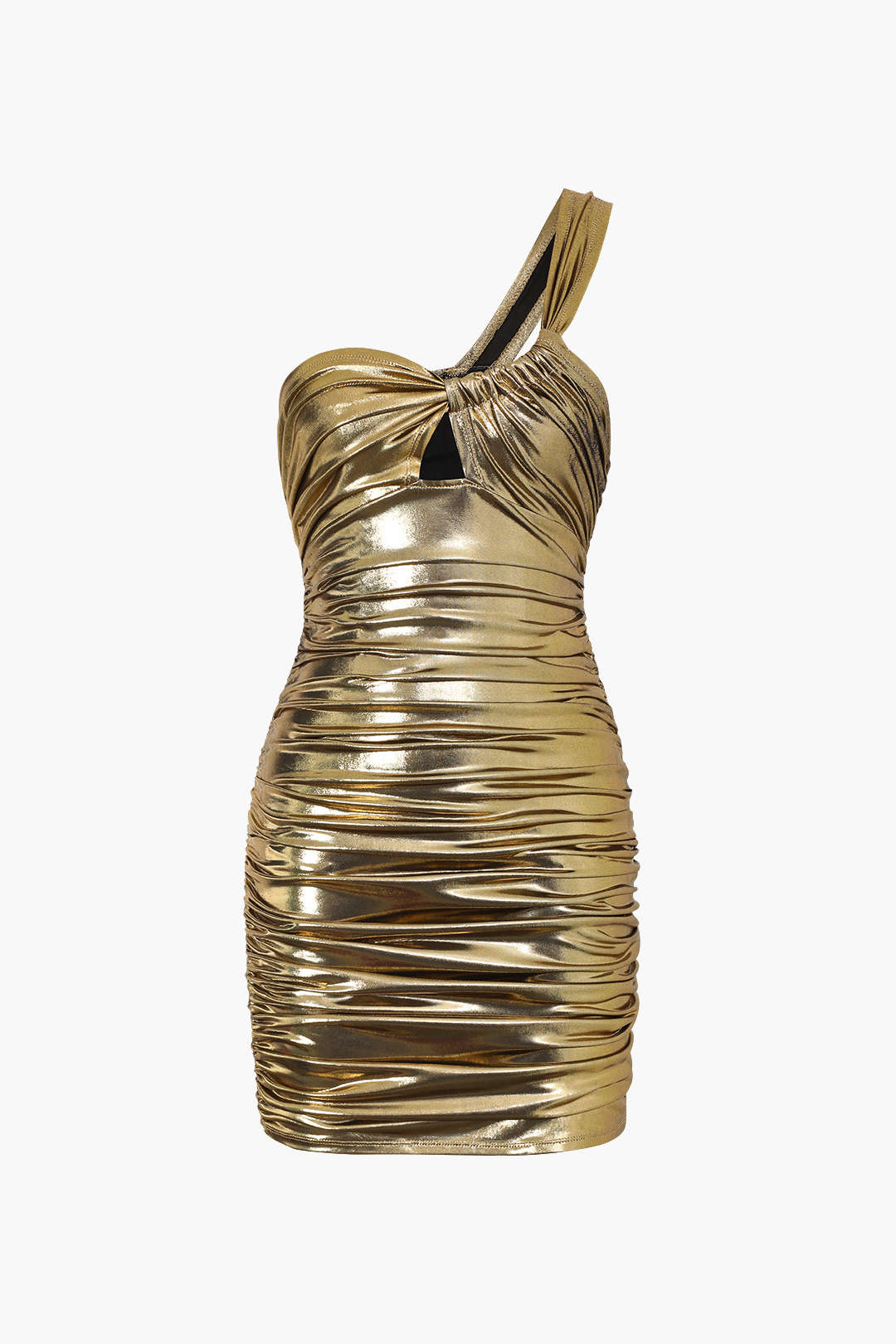 Metallic One Shoulder Ruched Bodycon Mini Dress