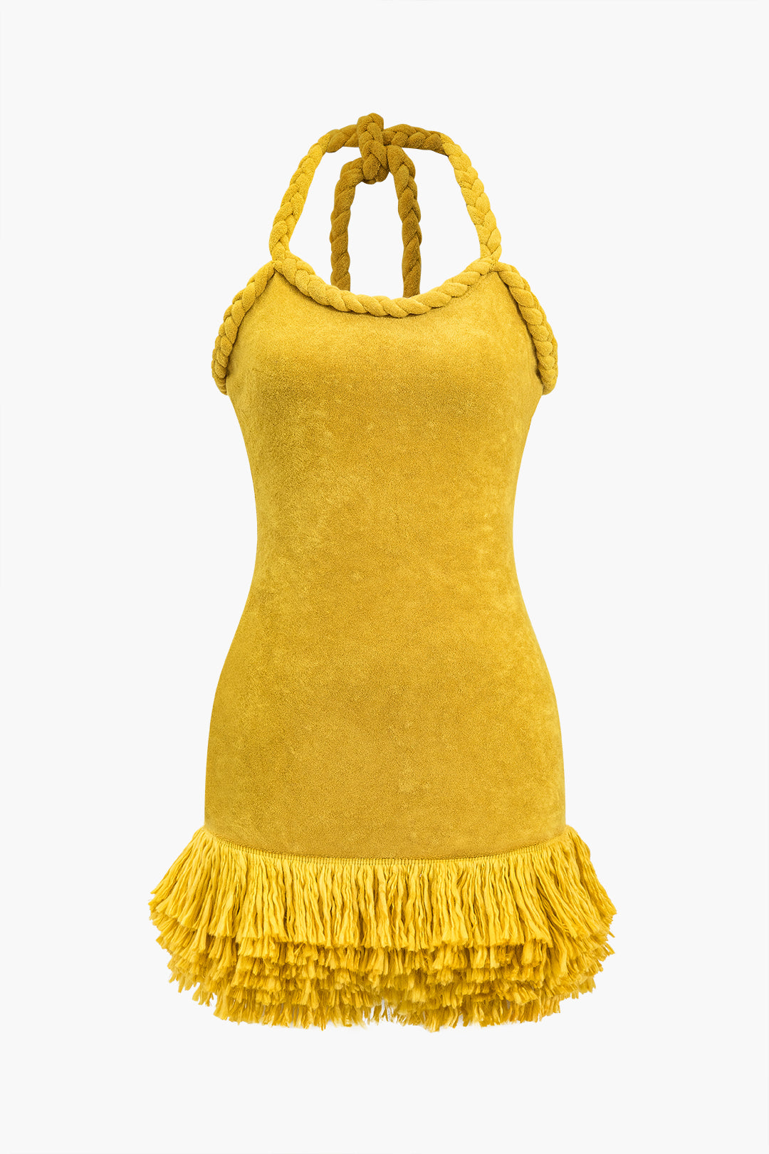 Solid Hand-Woven Fringe Mini Dress