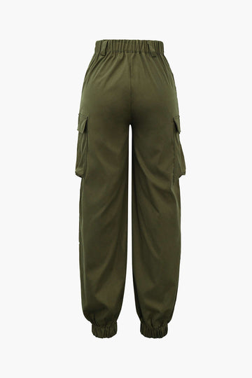 Flap Pocket High Waisted Cuffed Cargo Pants