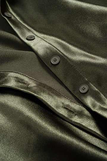 Plus Size Satin Button Draped Cowl Neck Short-Sleeve Top