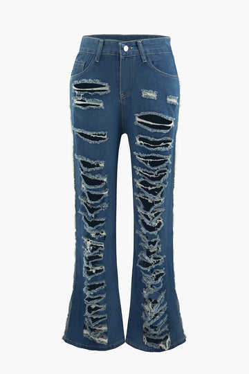 Low Rise Ripped Straight Leg Jeans