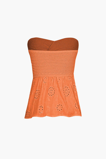 Knot Front Knit Embroidered Tube Top