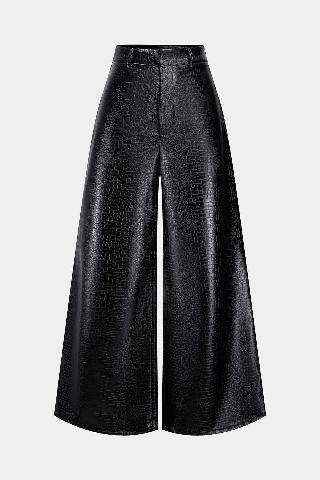 Crocodile Print Faux Leather High Waist Pants