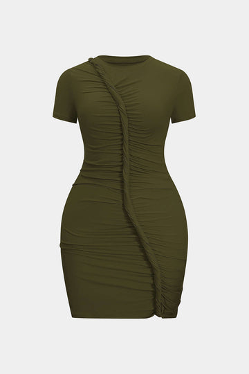 Plus Size Twist Knot Ruched Short Sleeve Mini Dress