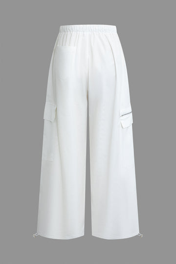 Solid Pocket Drawstring Trousers