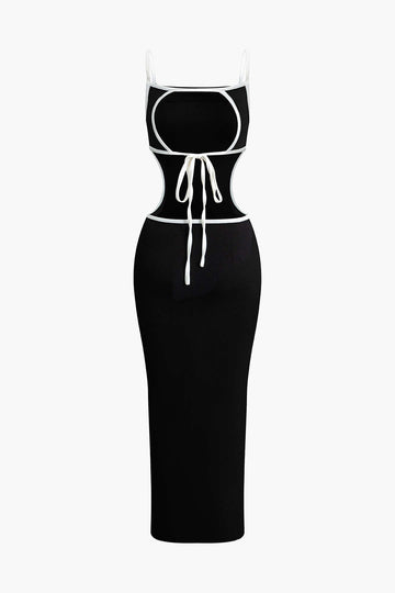 Contrast Cut Out Backless Slip Maxi Dress