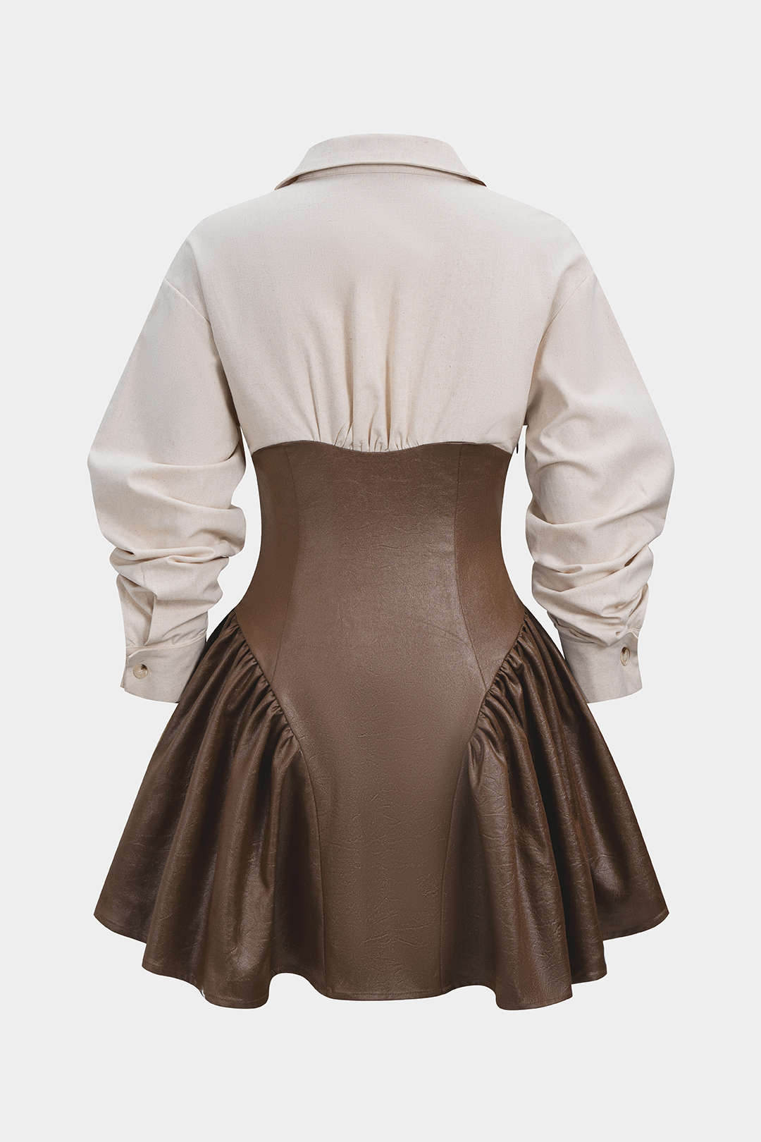 Faux Leather Patchwork Long Sleeve Mini Dress