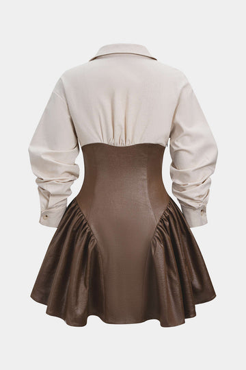 Faux Leather Patchwork Long Sleeve Mini Dress