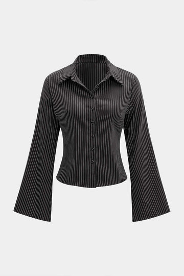 Stripes Print Button Long-Sleeve Shirt