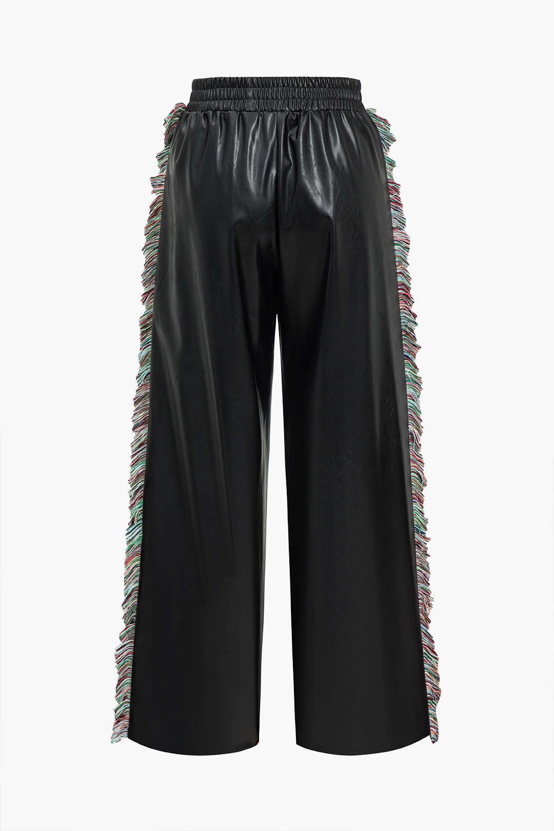 Pantalon en faux cuir solide avec frange