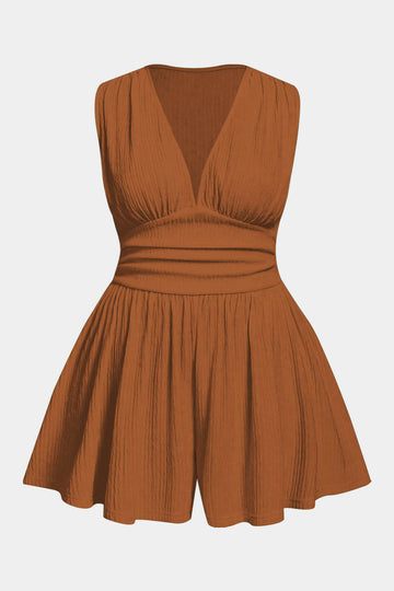 Plus Size Ruched Sleeveless Wide Leg Jumpsuit