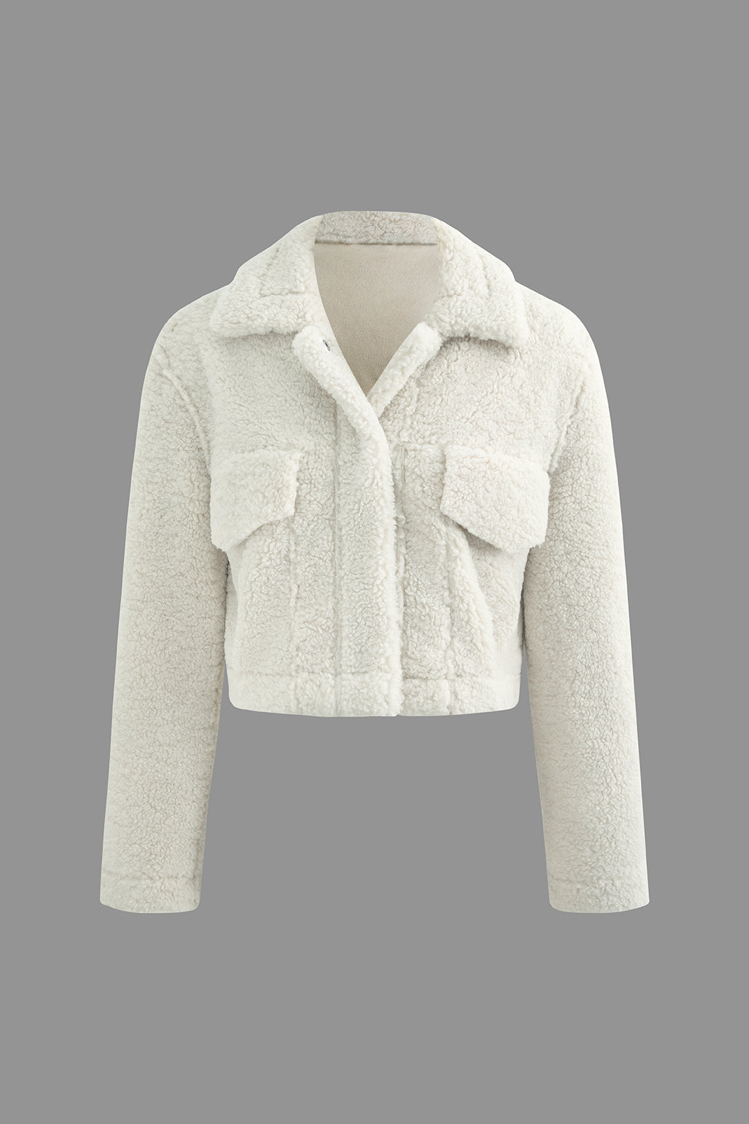 Fleece Button Up Long Sleeve Crop Coat