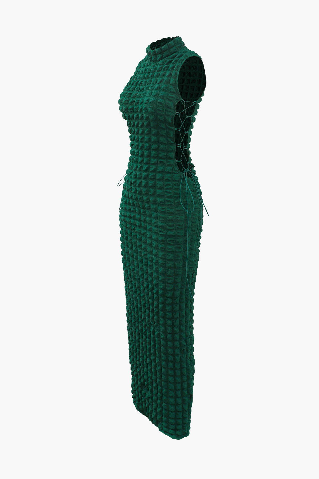Popcorn Textured Tie Side Sleeveless Maxi Dress