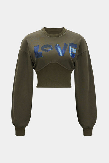 Letter Print  Round Neck Long Sleeve Sweatshirt