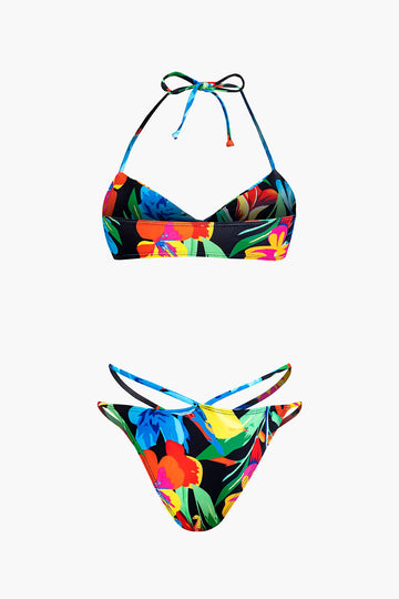 Floral Print Twist Halter Bikini Set