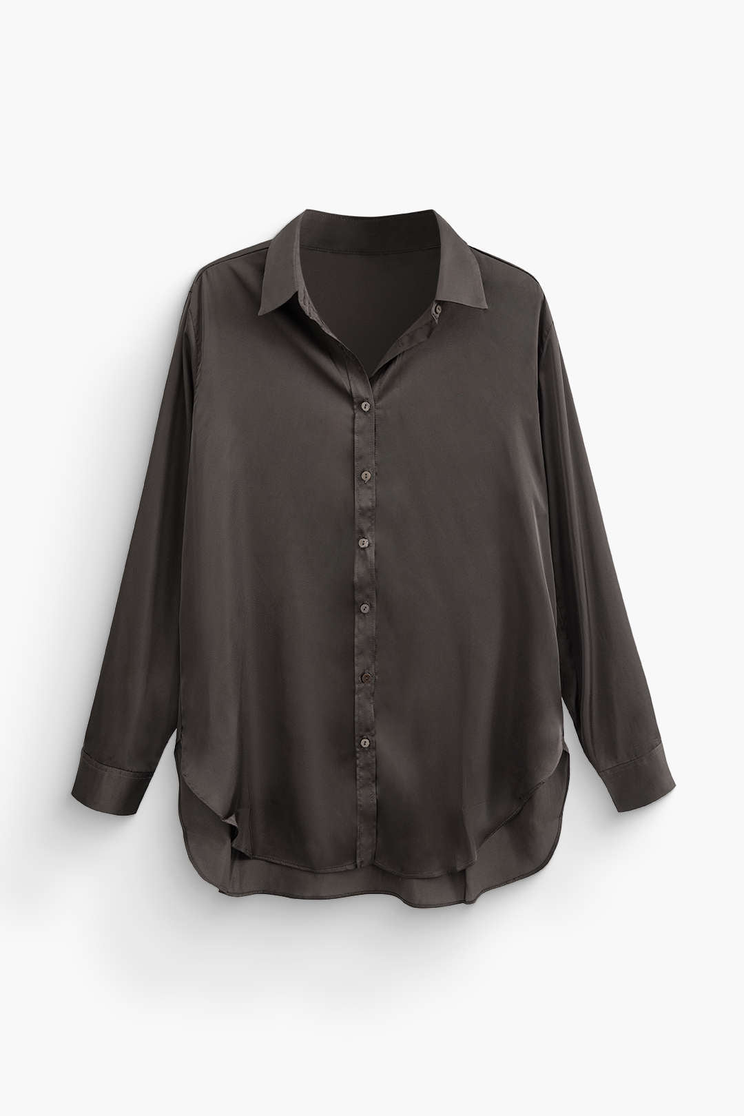 Solid Curved Hem Button Up Shirt