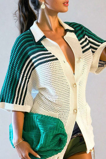 Contrast Crochet Short Sleeve Top