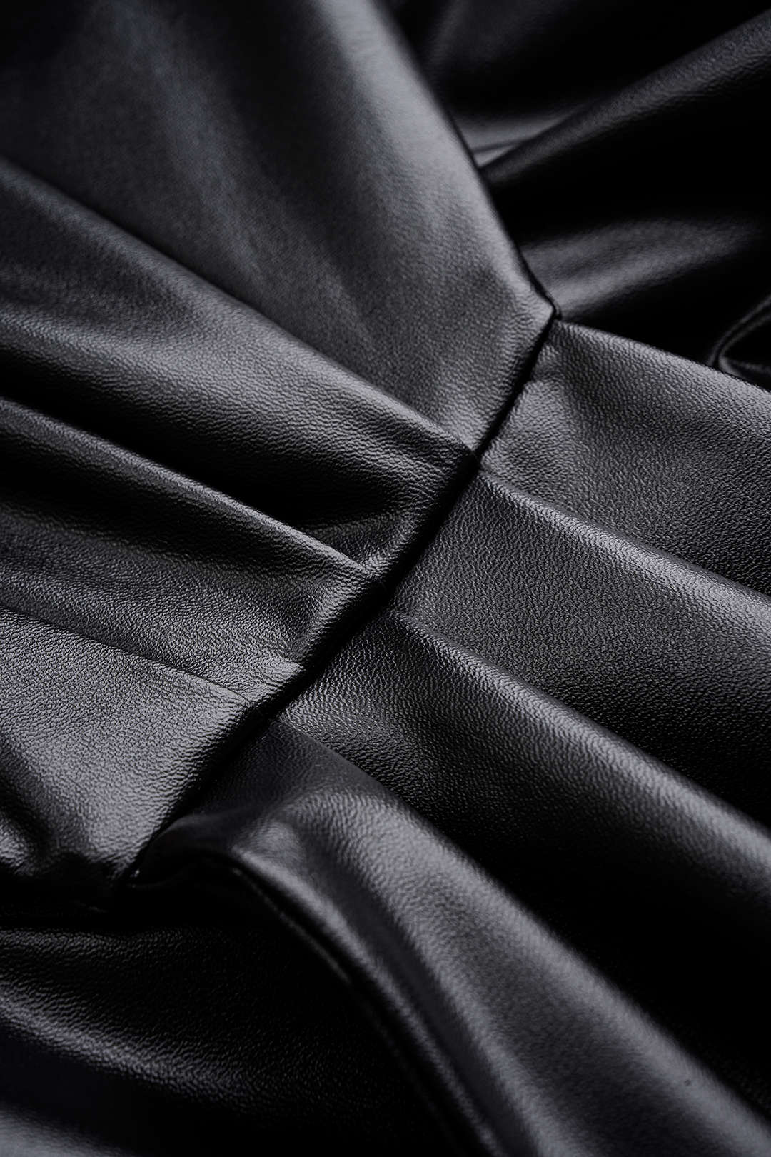 Faux Leather Tie Front Ruched Long-Sleeve Shirt