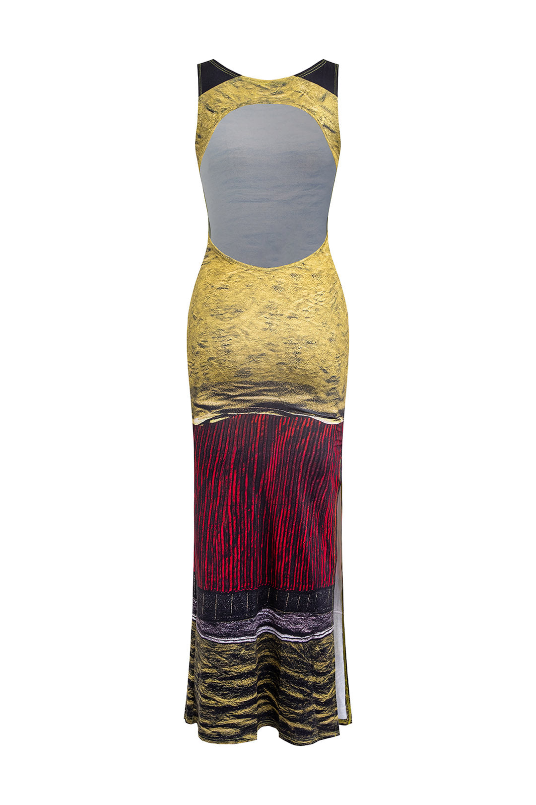 Abstract Print Sleeveless Backless Slit Maxi Dress