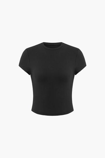 Basic Solid Round Neck T-shirt And Shorts Set