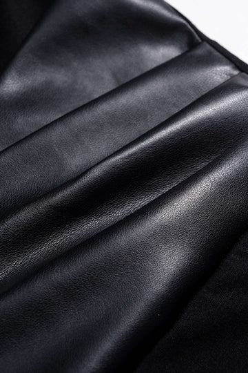 Faux Leather Crossed V-Neck Long Sleeve Bodysuit