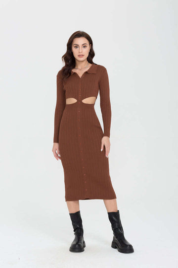 Knitted Buttons Down Midi Dress